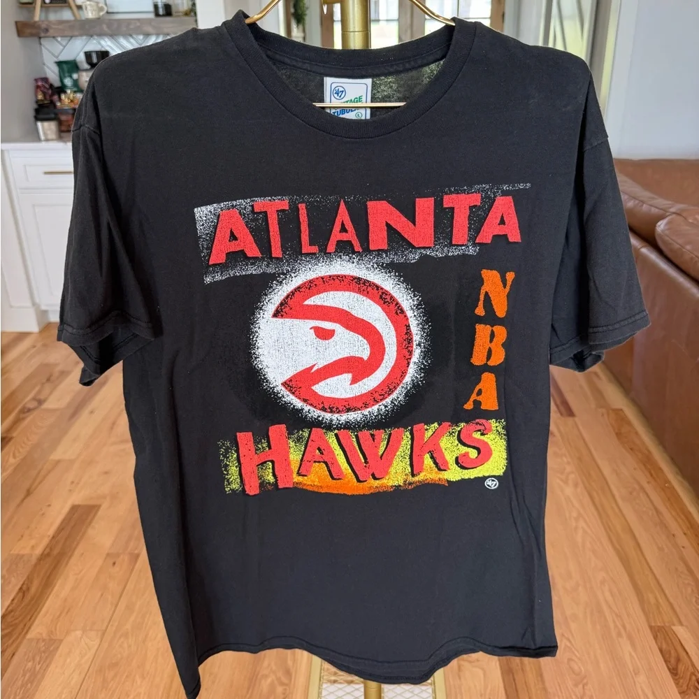 Atlanta Hawks NBA x ‘47 Vintage Tubular Gently Used Black Graphic Tee T9 - Picture 1 of 7